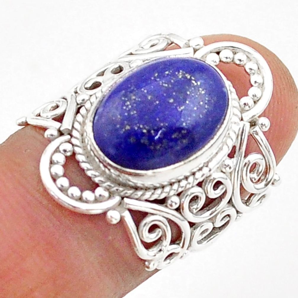 5.16cts solitaire natural blue lapis lazuli oval 925 silver ring size 6 t65471