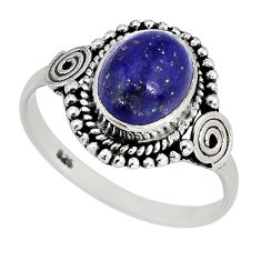 2.90cts solitaire natural blue lapis lazuli oval 925 silver ring size 6 y79804