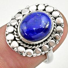 5.11cts solitaire natural blue lapis lazuli oval 925 silver ring size 7 t39850