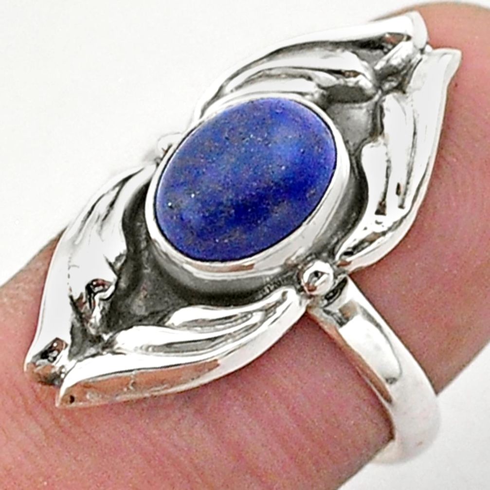 3.08cts solitaire natural blue lapis lazuli oval 925 silver ring size 7 t40672