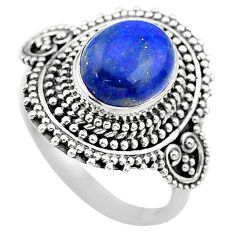 4.02cts solitaire natural blue lapis lazuli oval 925 silver ring size 8 t20182
