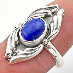 3.25cts solitaire natural blue lapis lazuli oval 925 silver ring size 8 t40674