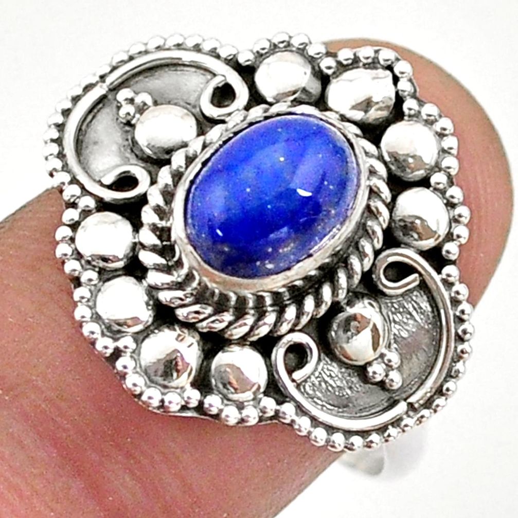 2.01cts solitaire natural blue lapis lazuli oval 925 silver ring size 8 t43904