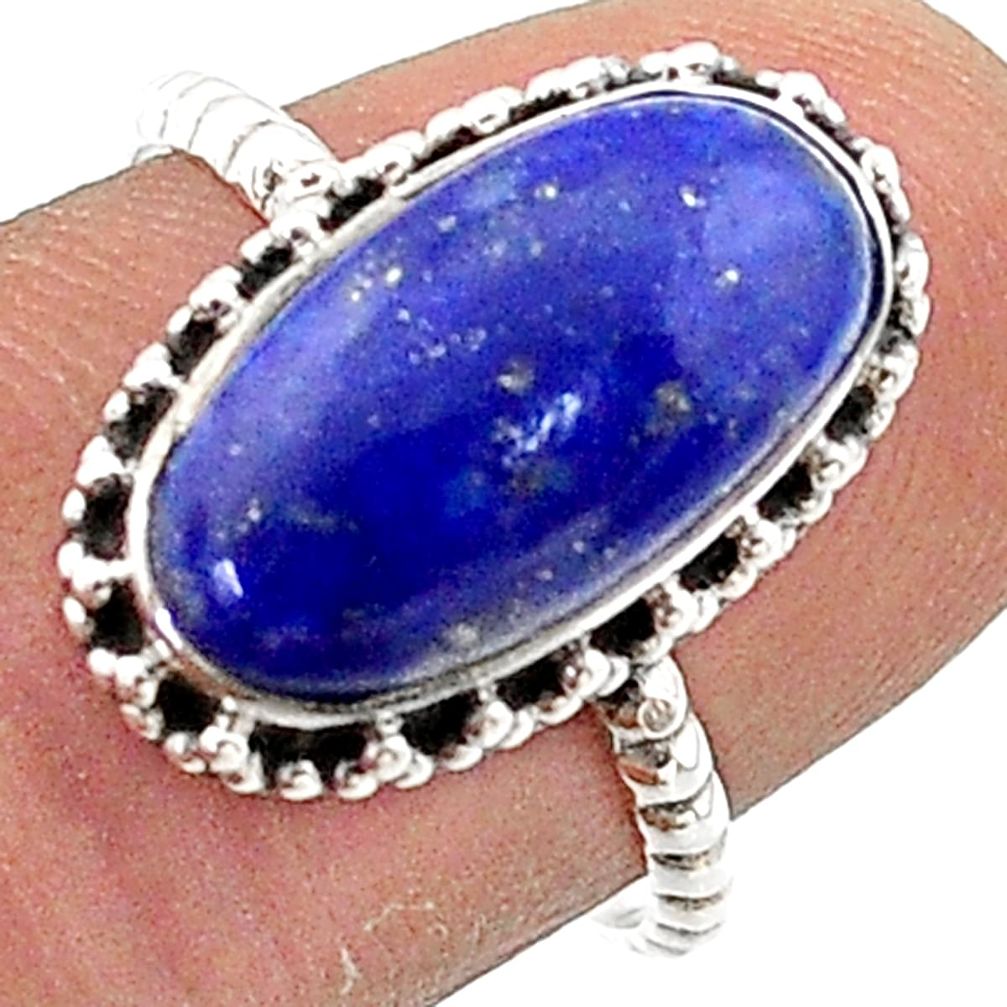 5.22cts solitaire natural blue lapis lazuli oval 925 silver ring size 8 t68002