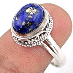4.30cts solitaire natural blue lapis lazuli oval 925 silver ring size 8 t92285