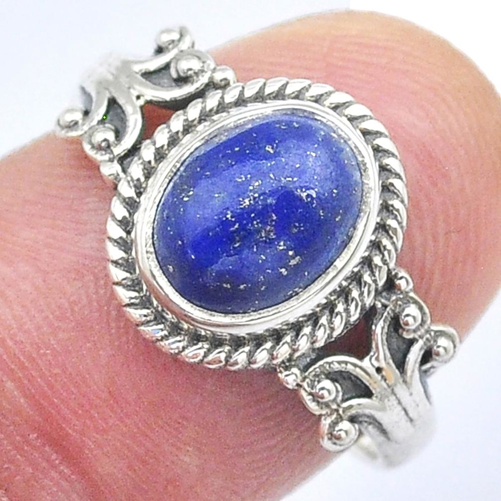 3.19cts solitaire natural blue lapis lazuli oval 925 silver ring size 8 u56316