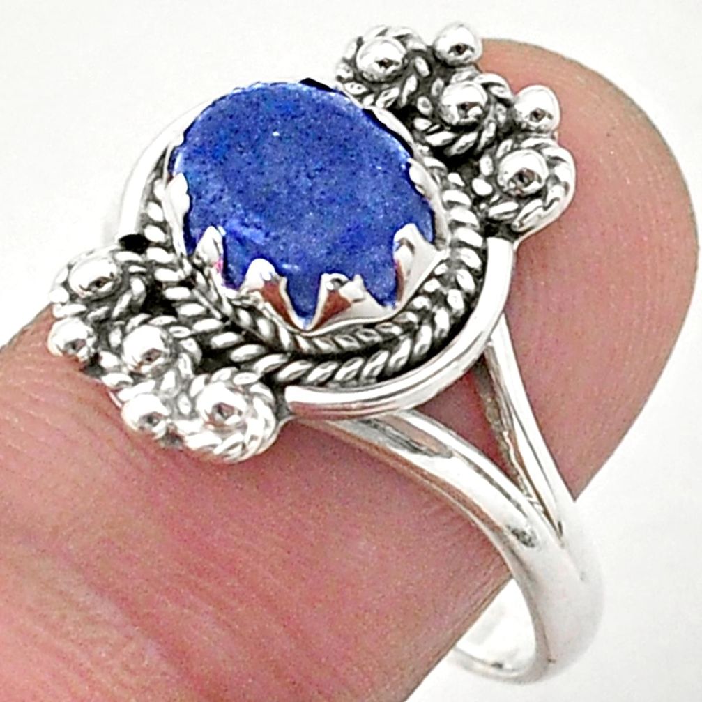 2.97cts solitaire natural blue lapis lazuli oval 925 silver ring size 9 t40659