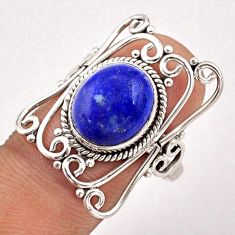 5.32cts solitaire natural blue lapis lazuli oval 925 silver ring size 9 t91056