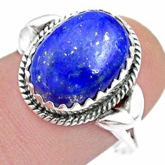 5.95cts solitaire natural blue lapis lazuli oval 925 silver ring size 9 u51433