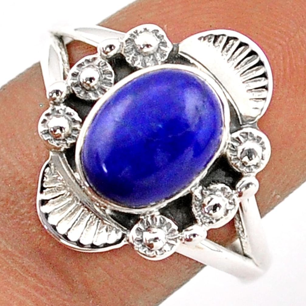 2.99cts solitaire natural blue lapis lazuli oval 925 silver ring size 8.5 t86637