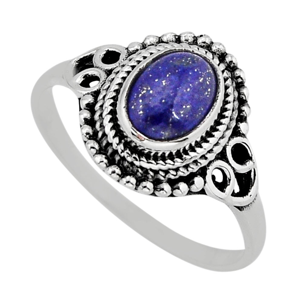 2.19cts solitaire natural blue lapis lazuli oval 925 silver ring size 9.5 y75922