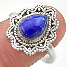 2.71cts solitaire natural blue lapis lazuli pear 925 silver ring size 10 t41497