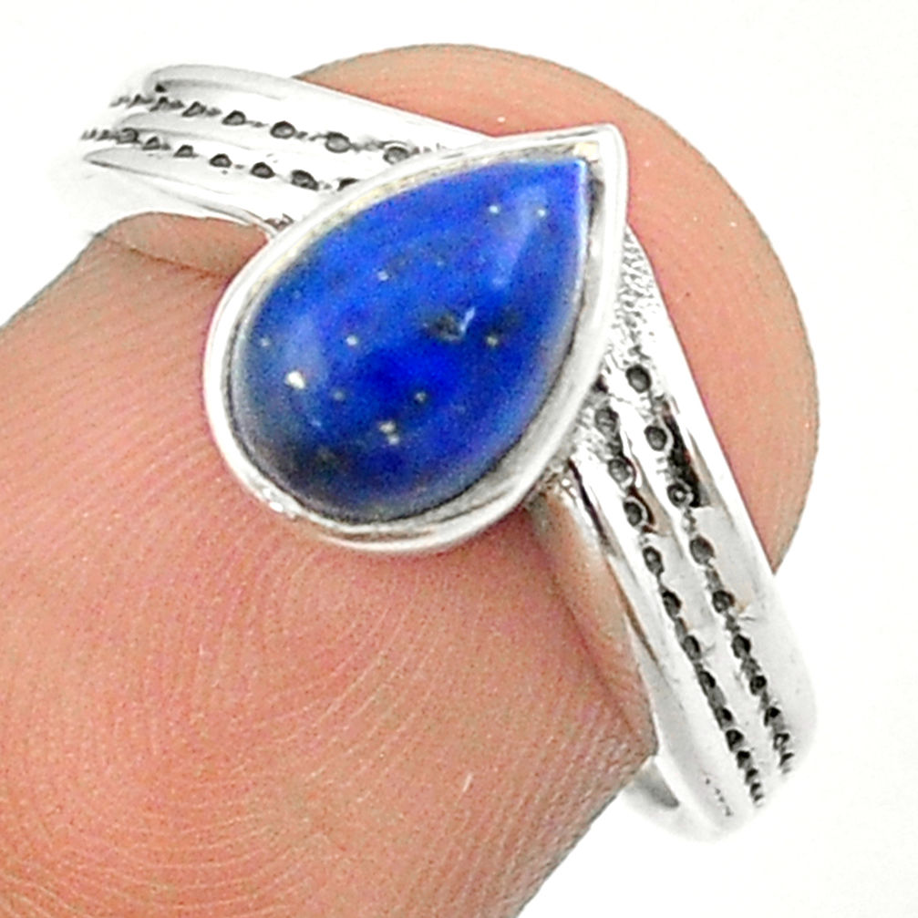 2.43cts solitaire natural blue lapis lazuli pear 925 silver ring size 7 u23913