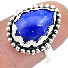 5.95cts solitaire natural blue lapis lazuli pear 925 silver ring size 8 u51456