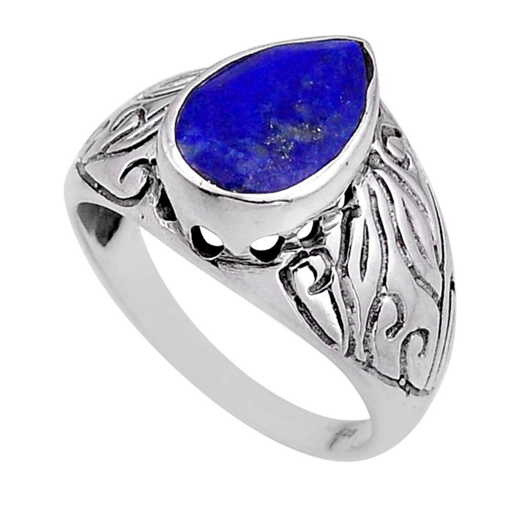 5.08cts solitaire natural blue lapis lazuli pear 925 silver ring size 9 n50015