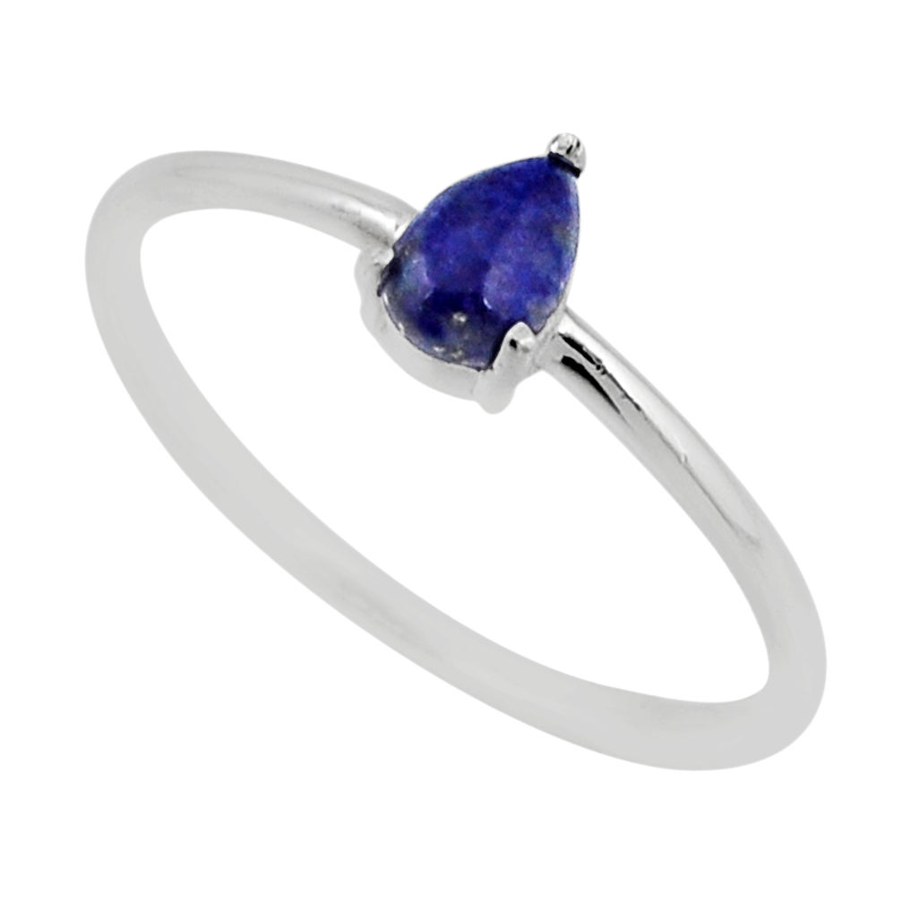 1.04cts solitaire natural blue lapis lazuli pear 925 silver ring size 7.5 y55052