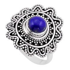 1.01cts solitaire natural blue lapis lazuli round 925 silver ring size 7 n50007