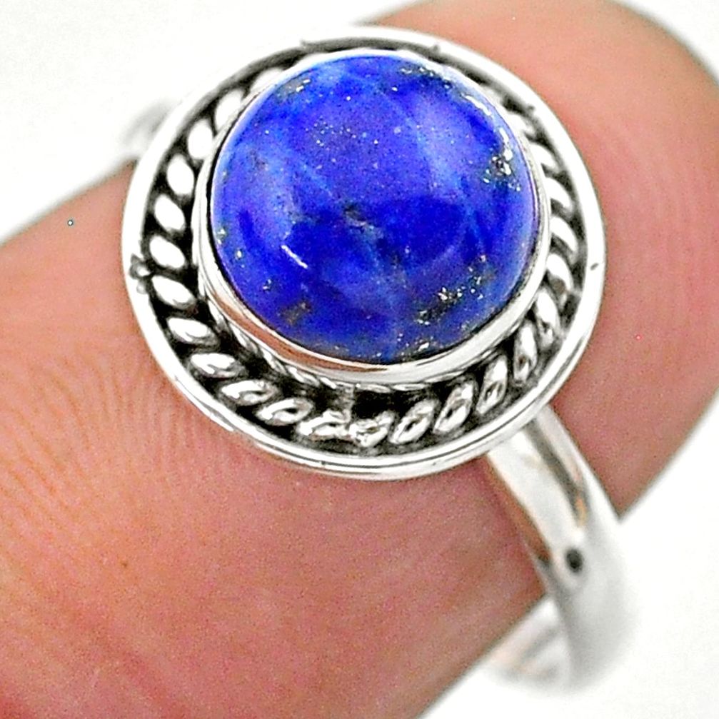 2.72cts solitaire natural blue lapis lazuli round 925 silver ring size 7 t26262
