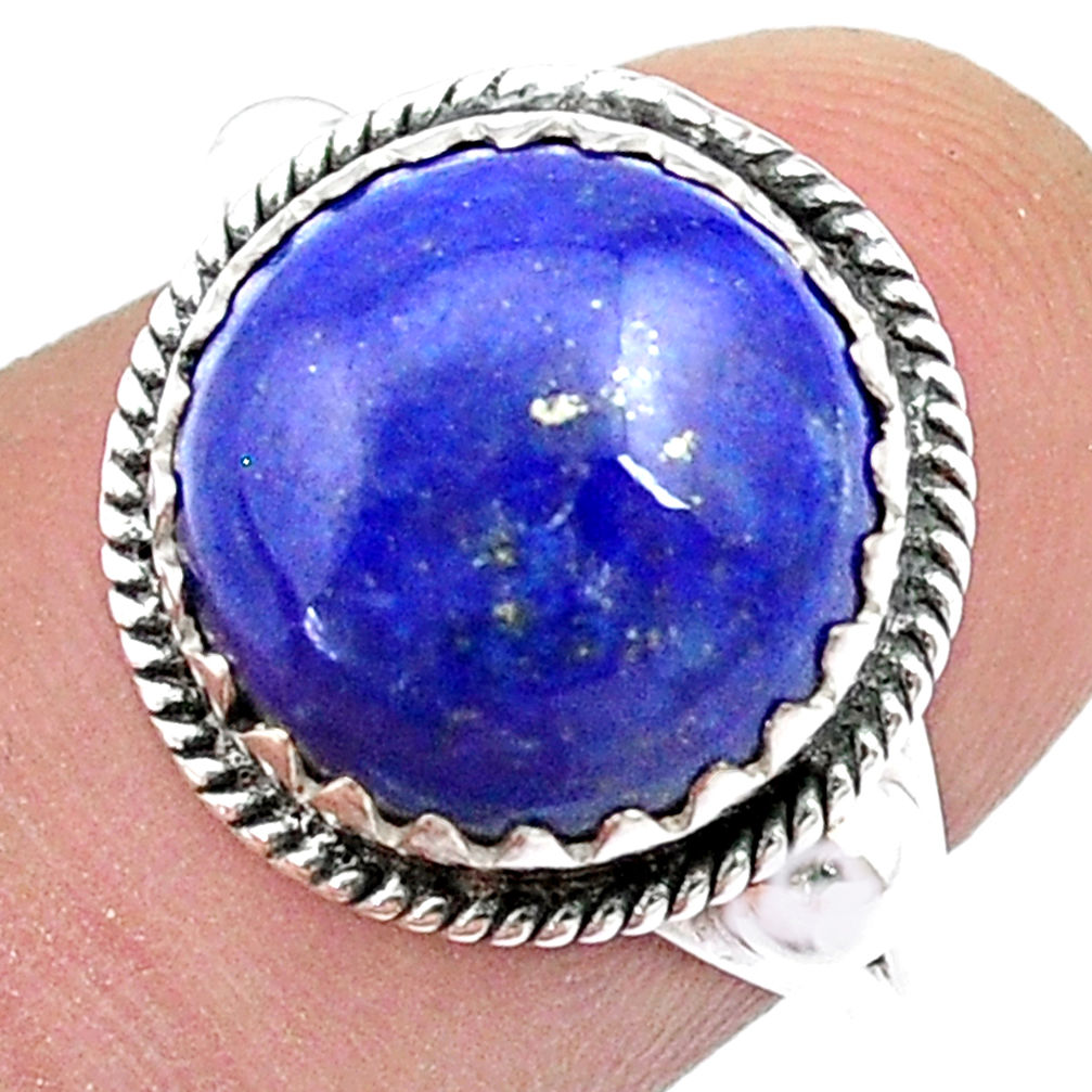 5.23cts solitaire natural blue lapis lazuli round 925 silver ring size 7 u51464