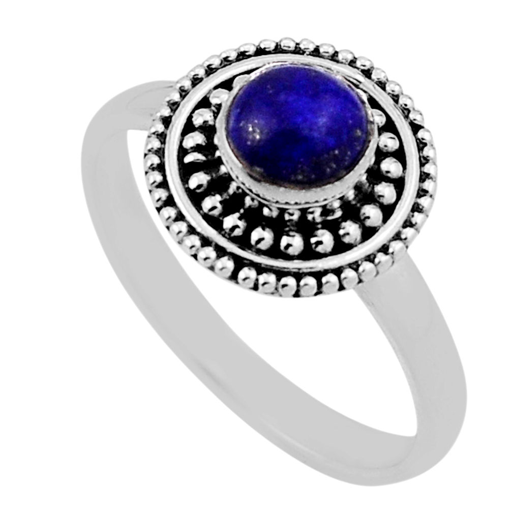 1.03cts solitaire natural blue lapis lazuli round silver ring size 8.5 n34663