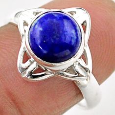 3.42cts solitaire natural blue lapis lazuli round silver ring size 7 t89499