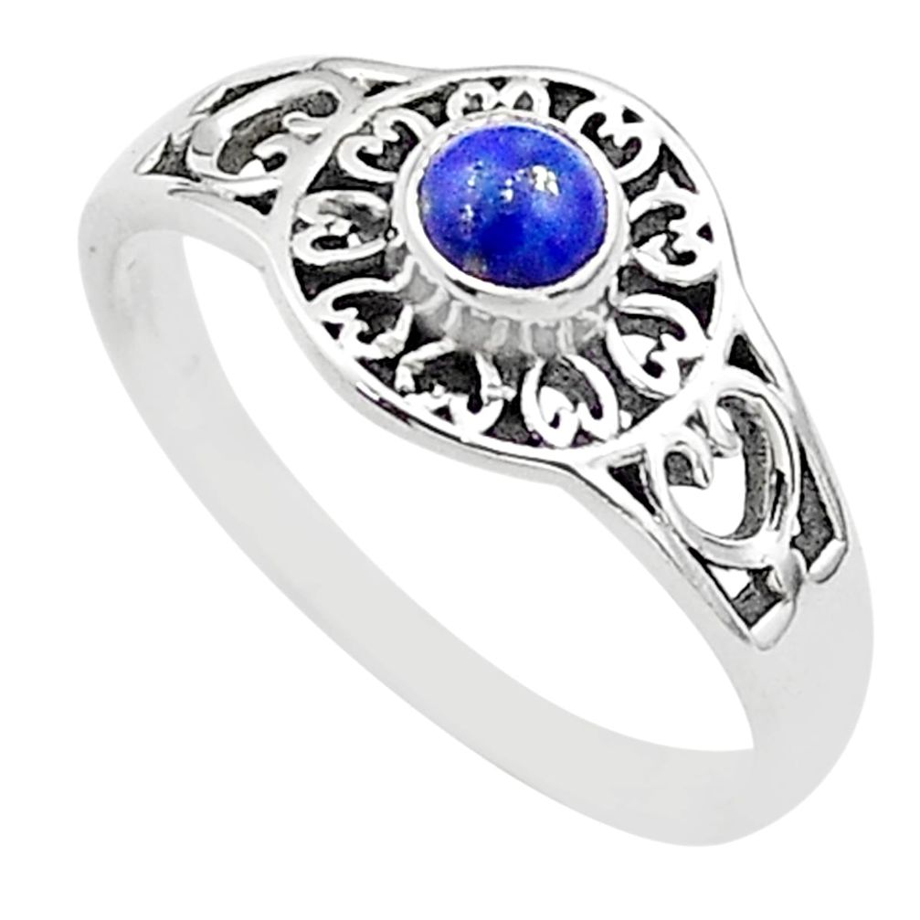 0.38cts solitaire natural blue lapis lazuli round silver ring size 7.5 t69190