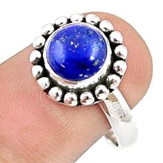 3.20cts solitaire natural blue lapis lazuli round silver ring size 7.5 u32298