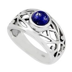1.05cts solitaire natural blue lapis lazuli round silver ring size 6.5 y37293