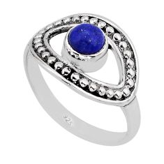 0.76cts solitaire natural blue lapis lazuli round silver ring size 7.5 y63049