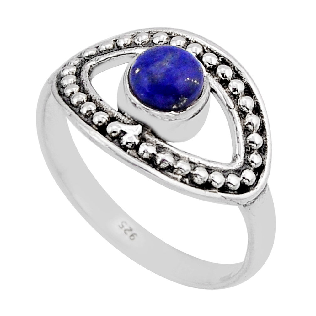 0.70cts solitaire natural blue lapis lazuli round silver ring size 7.5 y63053