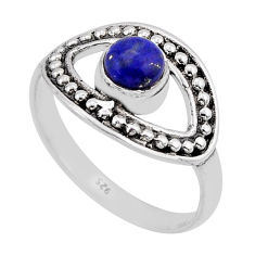 0.70cts solitaire natural blue lapis lazuli round silver ring size 7.5 y63053