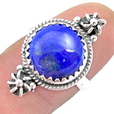 5.94cts solitaire natural blue lapis lazuli silver flower ring size 6.5 u51486