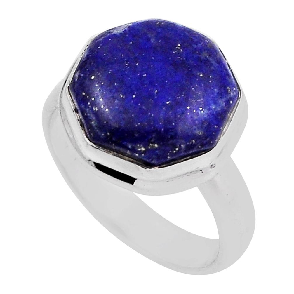 7.26cts solitaire natural blue lapis lazuli silver hexagon ring size 6 n28369
