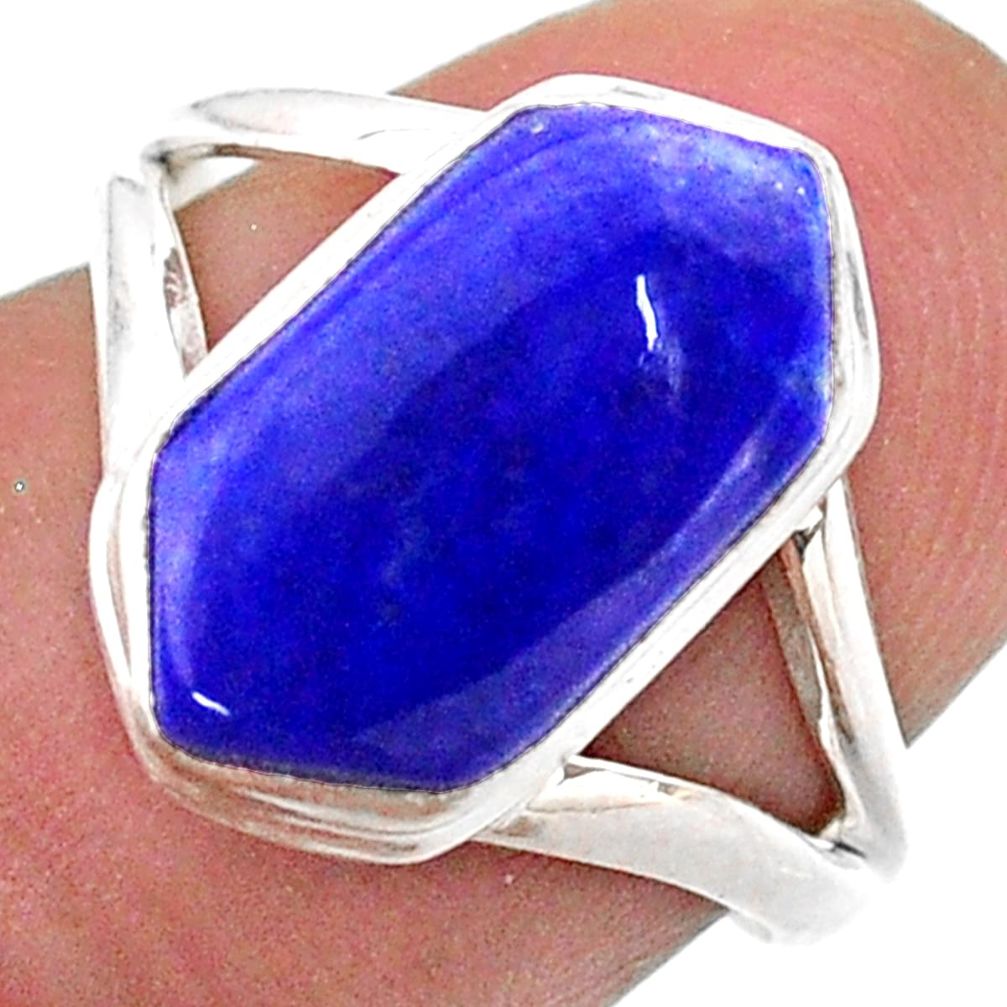 4.71cts solitaire natural blue lapis lazuli silver hexagon ring size 7 t48505