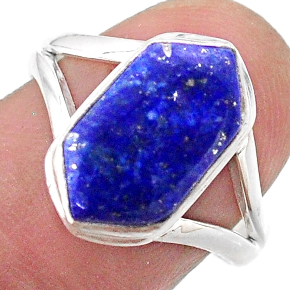 5.54cts solitaire natural blue lapis lazuli silver hexagon ring size 8 t48512
