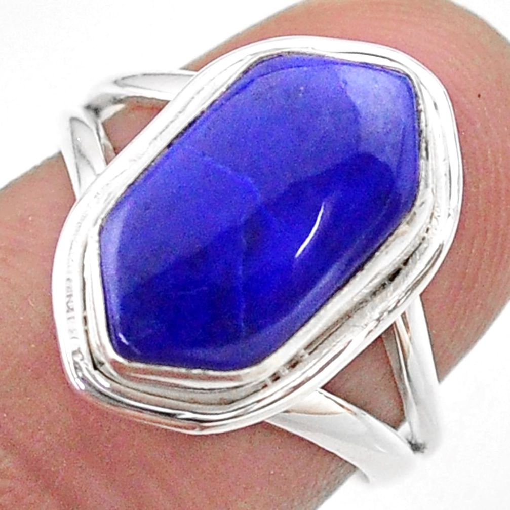 5.09cts solitaire natural blue lapis lazuli silver hexagon ring size 6.5 t48671
