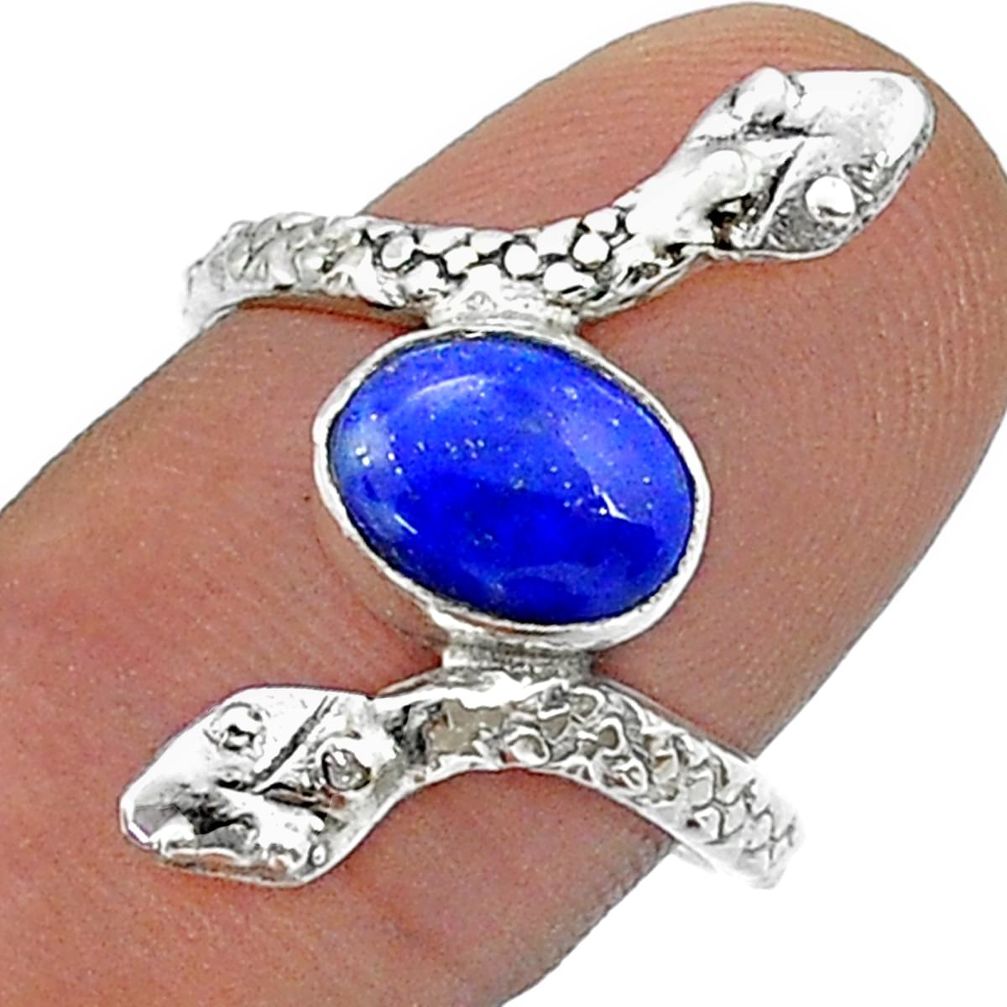 3.13cts solitaire natural blue lapis lazuli silver snake ring size 8.5 u78695