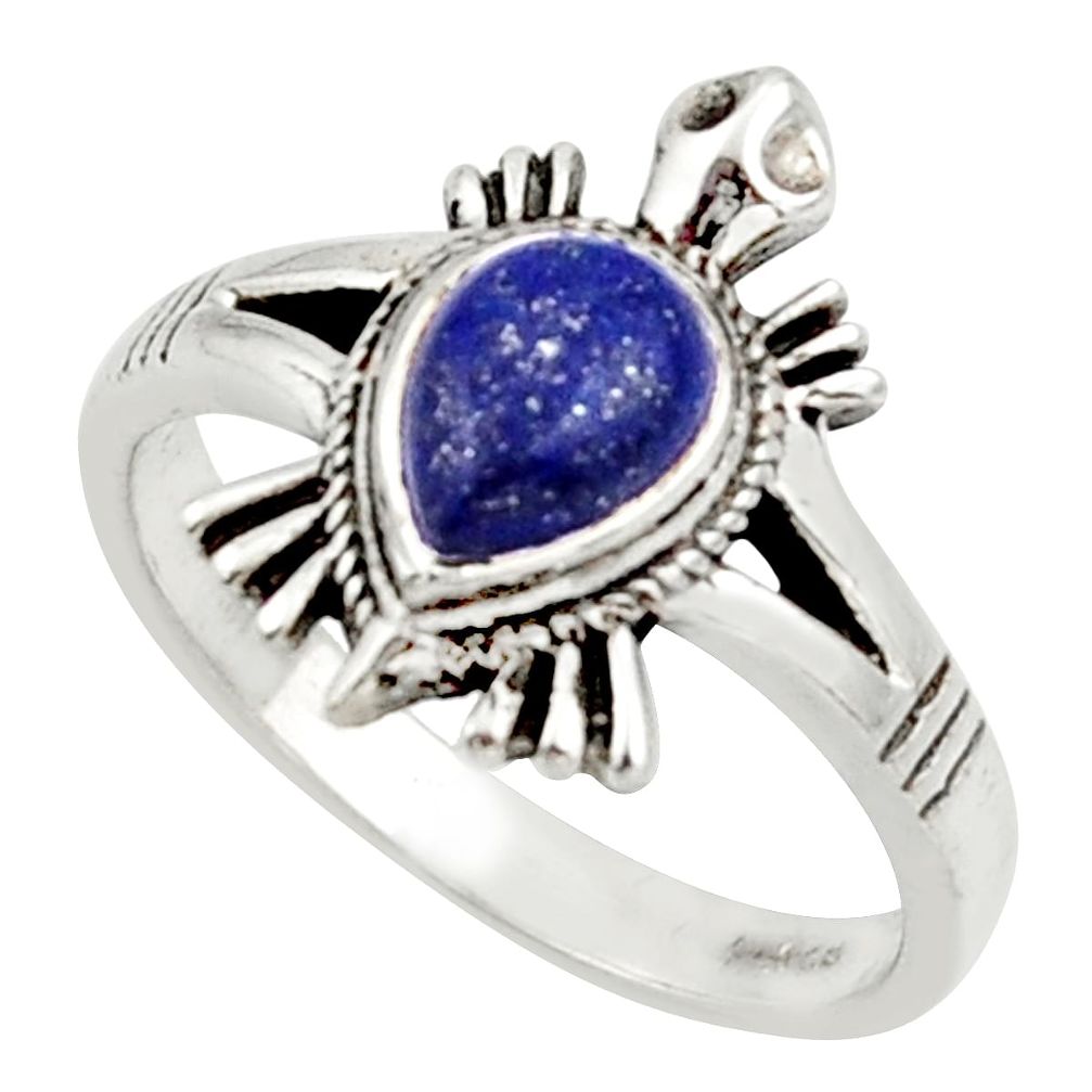 1.63cts solitaire natural blue lapis lazuli silver tortoise ring size 7 r40646