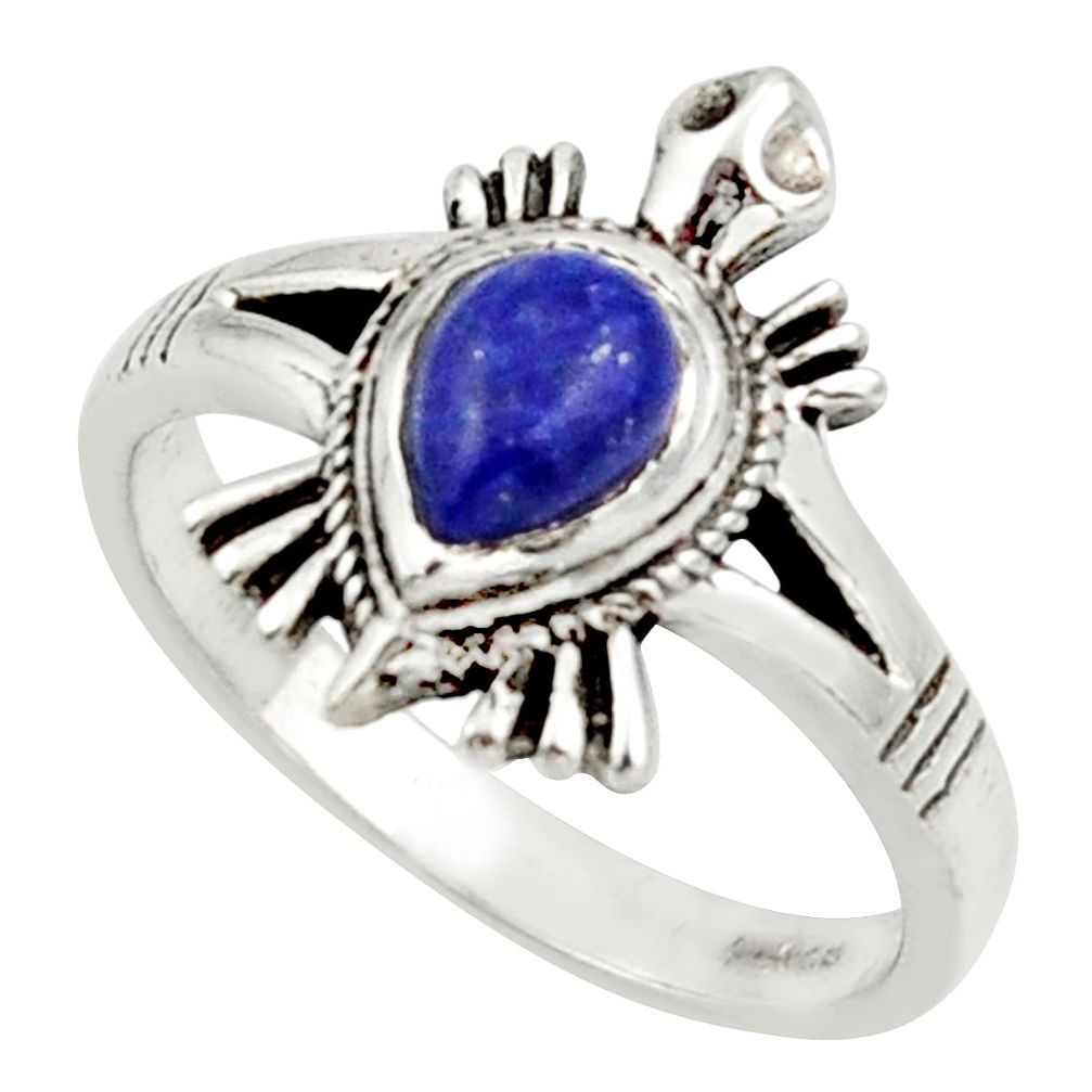 1.51cts solitaire natural blue lapis lazuli silver tortoise ring size 8 r40643