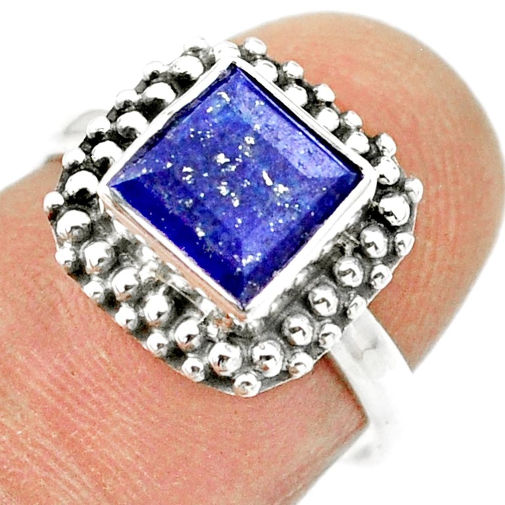 2.44cts solitaire natural blue lapis lazuli square 925 silver ring size 7 u13182