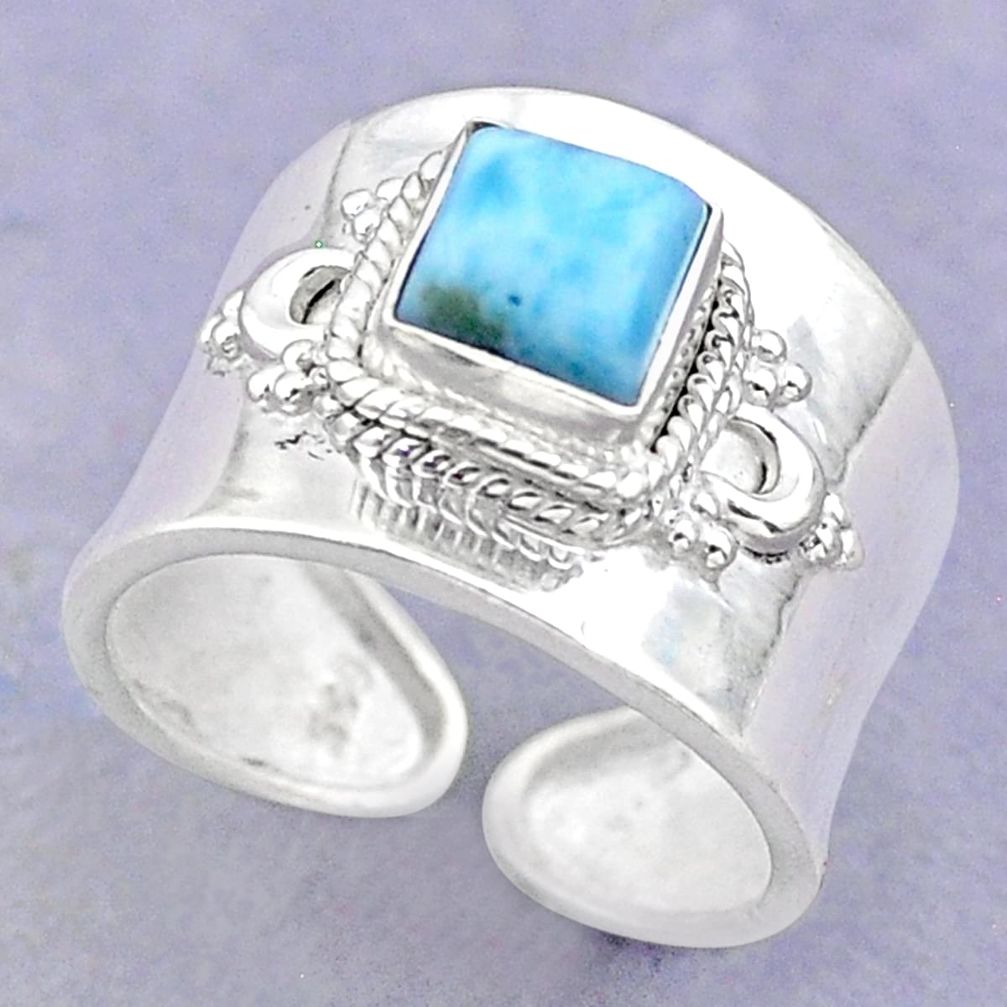 1.21cts solitaire natural blue larimar 925 silver adjustable ring size 6 t32132