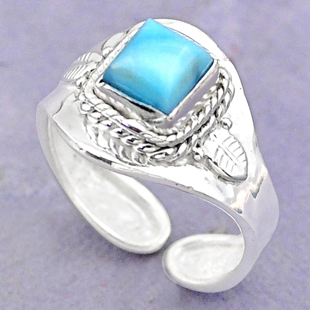 1.39cts solitaire natural blue larimar 925 silver adjustable ring size 8 t32137