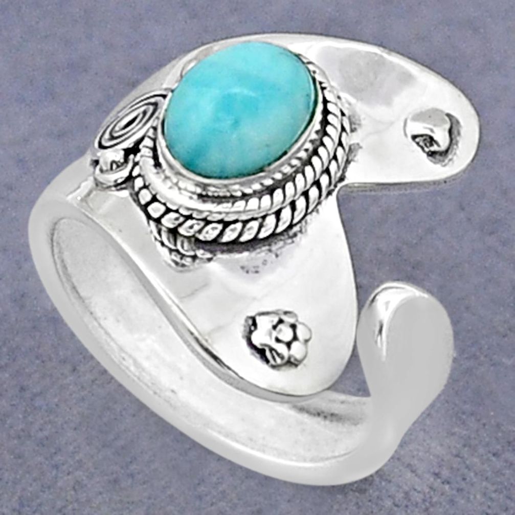 1.85cts solitaire natural blue larimar 925 silver adjustable ring size 8 u89430