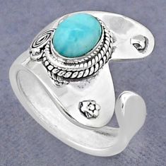 1.85cts solitaire natural blue larimar 925 silver adjustable ring size 8 u89430