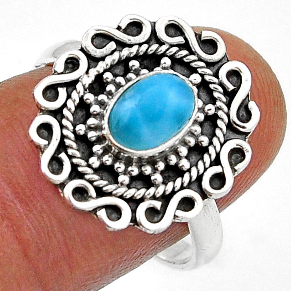 1.41cts solitaire natural blue larimar 925 sterling silver ring size 8.5 n42991