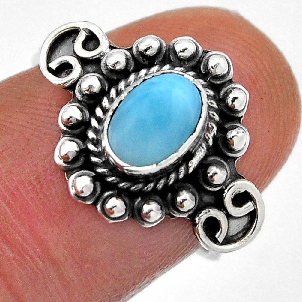1.38cts solitaire natural blue larimar 925 sterling silver ring size 6.5 n43005