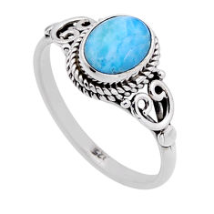 1.76cts solitaire natural blue larimar 925 sterling silver ring size 7.5 n52672