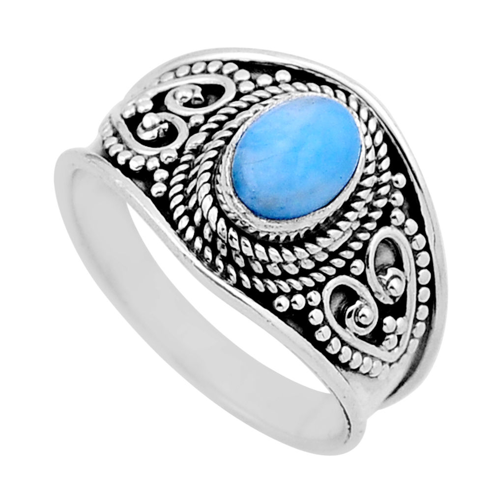 1.41cts solitaire natural blue larimar 925 sterling silver ring size 6.5 n53857
