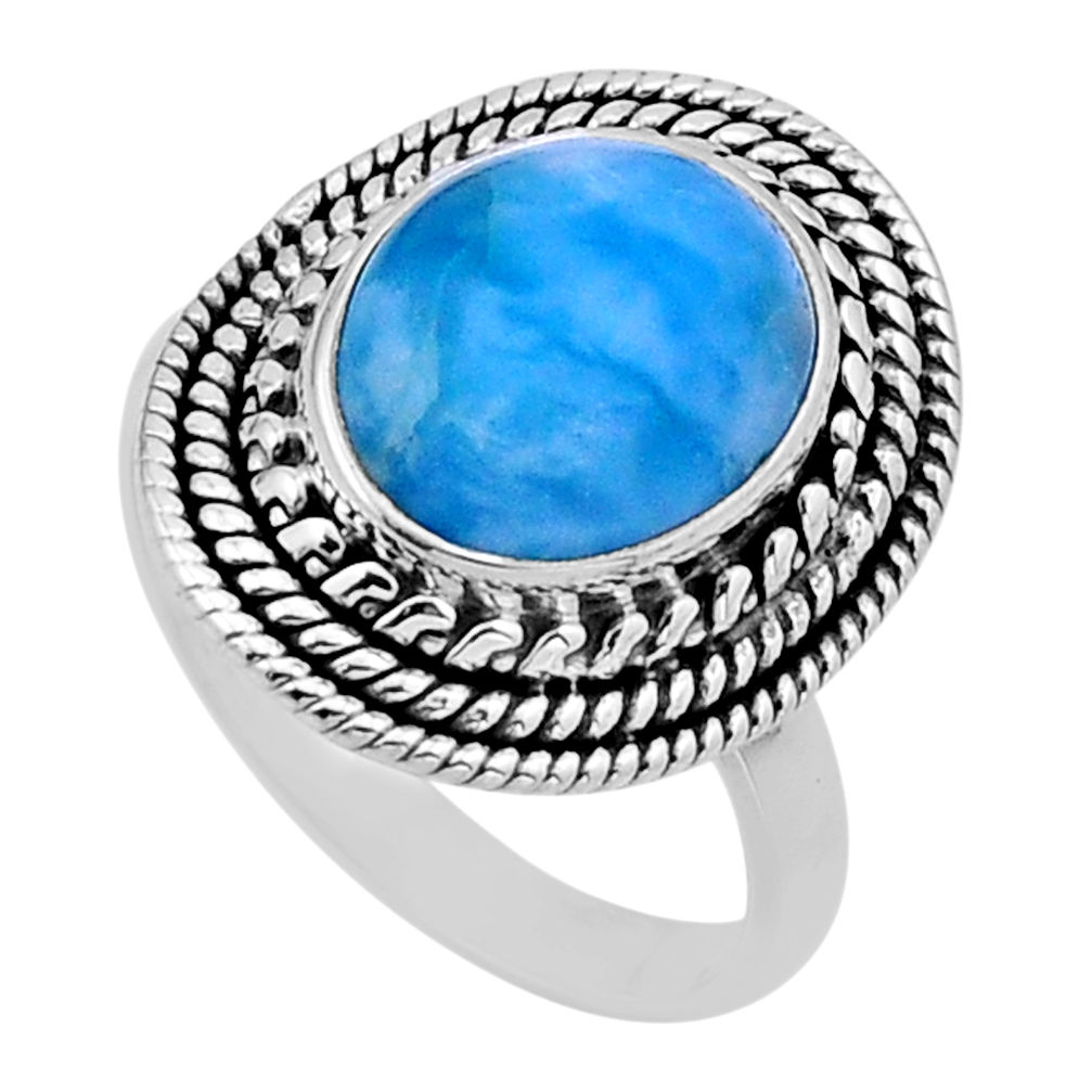 4.83cts solitaire natural blue larimar 925 sterling silver ring size 7.5 n54902