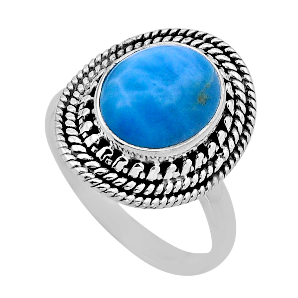 4.82cts solitaire natural blue larimar 925 sterling silver ring size 9.5 n54908